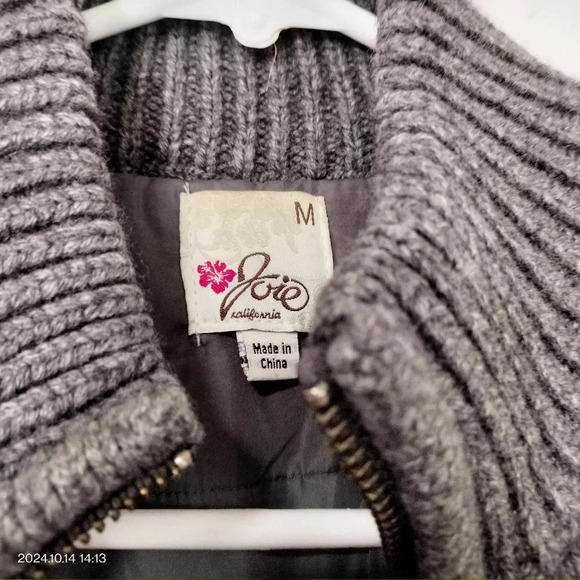 Joie Cashmere Wool Cable Knit Gray Puffer Vest Medium Zipper Closure Insulated - Picture 4 of 12